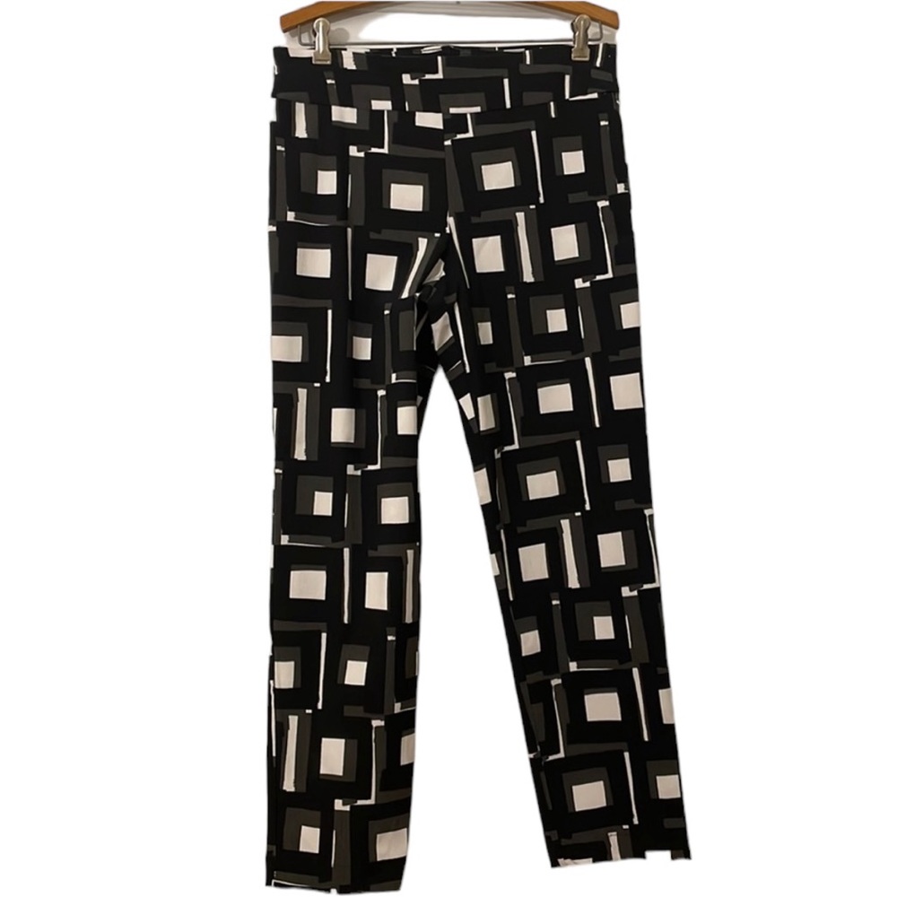 Krazy Larry Black, Grey and White Geometric Print Pants. Size 10. GUC.